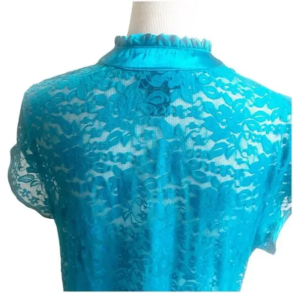 Lane Bryant Lace & Satin Trim Short Sleeve Button Down Blouse Y2K 18/20 - Picture 8 of 10